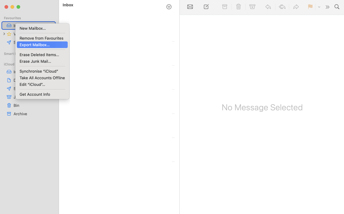 Apple Mail Export Mailbox Menu